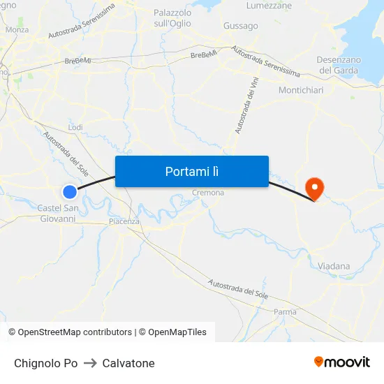 Chignolo Po to Calvatone map