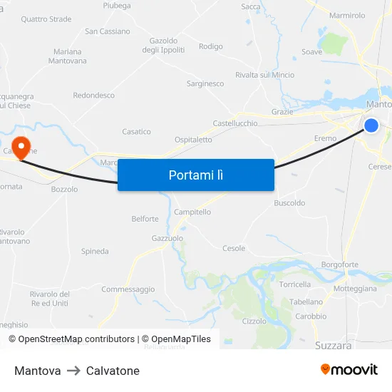 Mantova to Calvatone map