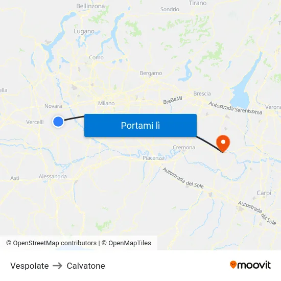 Vespolate to Calvatone map