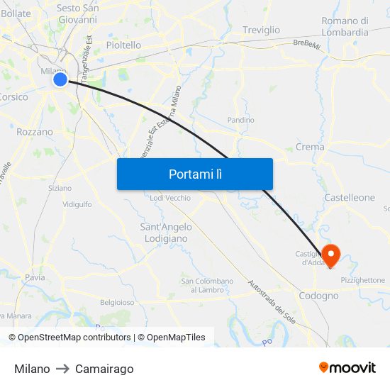 Milano to Camairago map