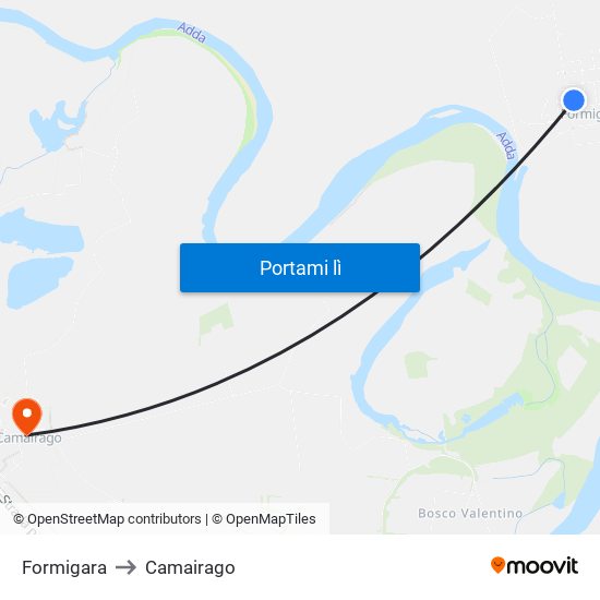 Formigara to Camairago map