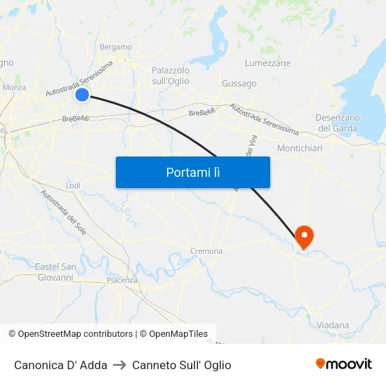 Canonica D' Adda to Canneto Sull' Oglio map