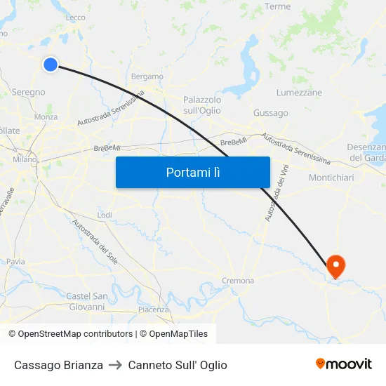 Cassago Brianza to Canneto Sull' Oglio map