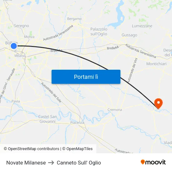Novate Milanese to Canneto Sull' Oglio map