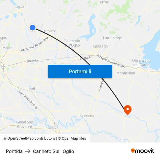 Pontida to Canneto Sull' Oglio map