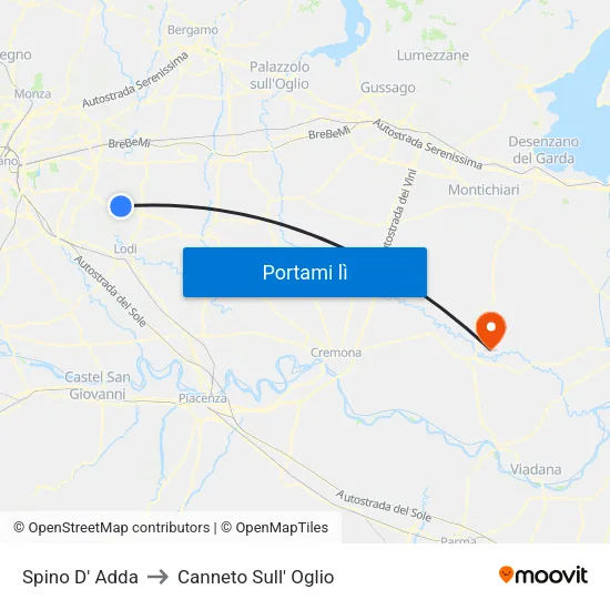 Spino D' Adda to Canneto Sull' Oglio map