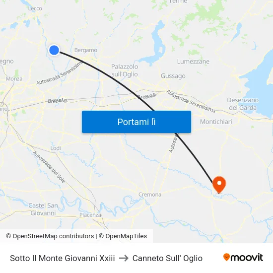 Sotto Il Monte Giovanni Xxiii to Canneto Sull' Oglio map
