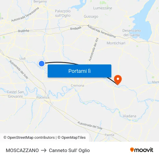MOSCAZZANO to Canneto Sull' Oglio map