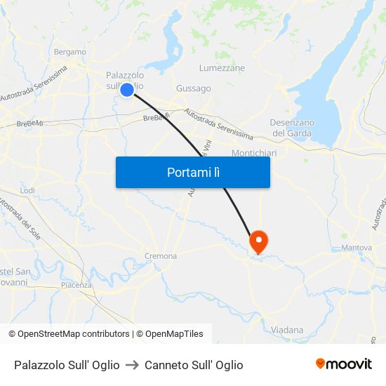 Palazzolo Sull' Oglio to Canneto Sull' Oglio map