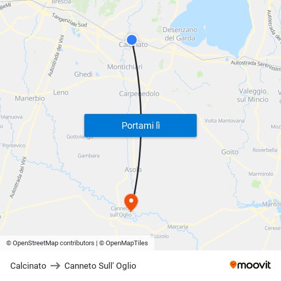 Calcinato to Canneto Sull' Oglio map