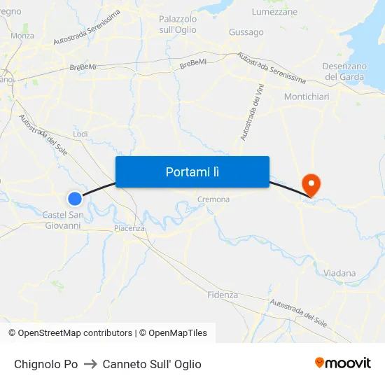 Chignolo Po to Canneto Sull' Oglio map