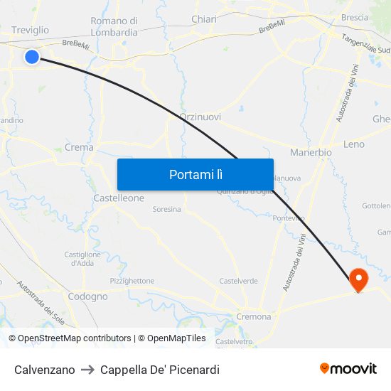 Calvenzano to Cappella De' Picenardi map