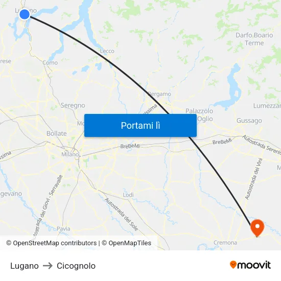 Lugano to Cicognolo map