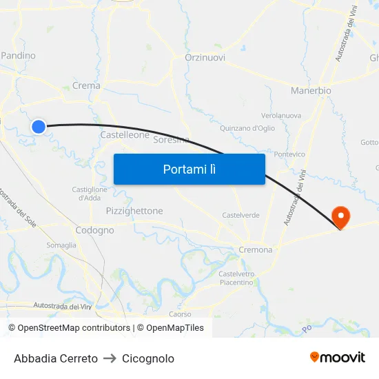 Abbadia Cerreto to Cicognolo map