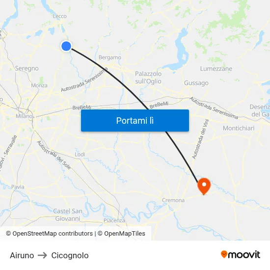 Airuno to Cicognolo map