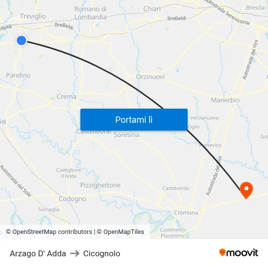 Arzago D' Adda to Cicognolo map