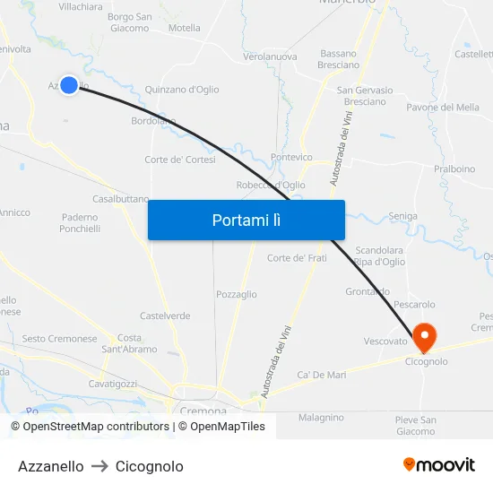 Azzanello to Cicognolo map