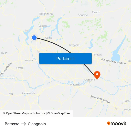 Barasso to Cicognolo map