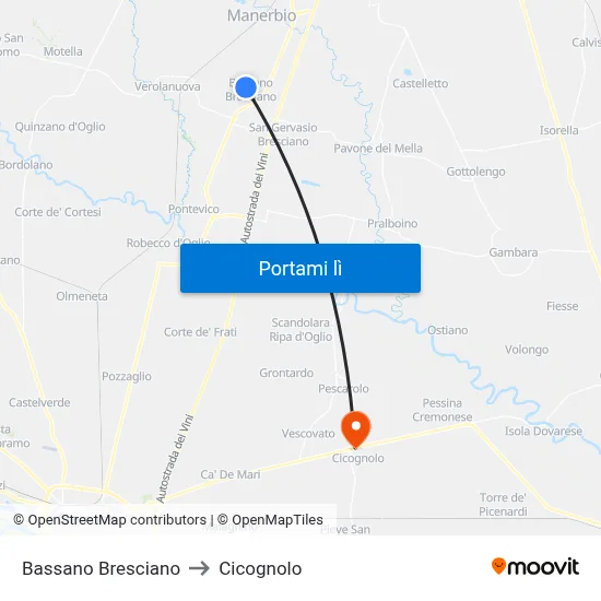 Bassano Bresciano to Cicognolo map