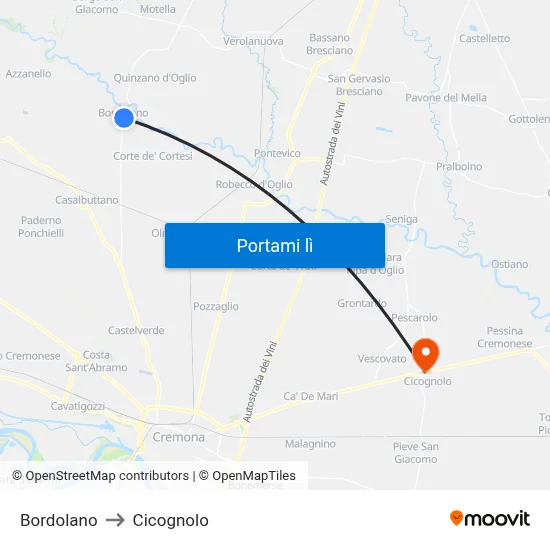 Bordolano to Cicognolo map