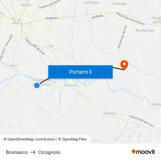 Bosnasco to Cicognolo map