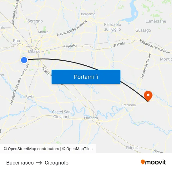 Buccinasco to Cicognolo map