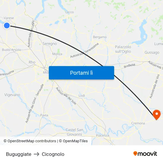 Buguggiate to Cicognolo map