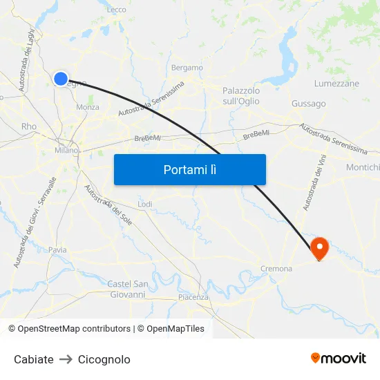 Cabiate to Cicognolo map
