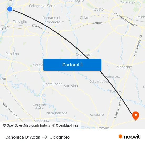 Canonica D' Adda to Cicognolo map