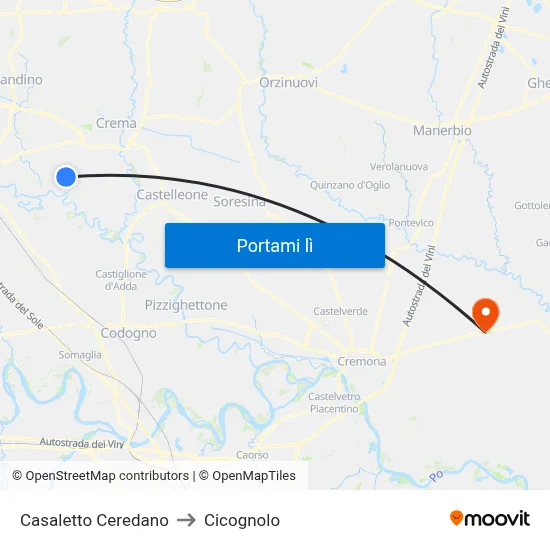Casaletto Ceredano to Cicognolo map