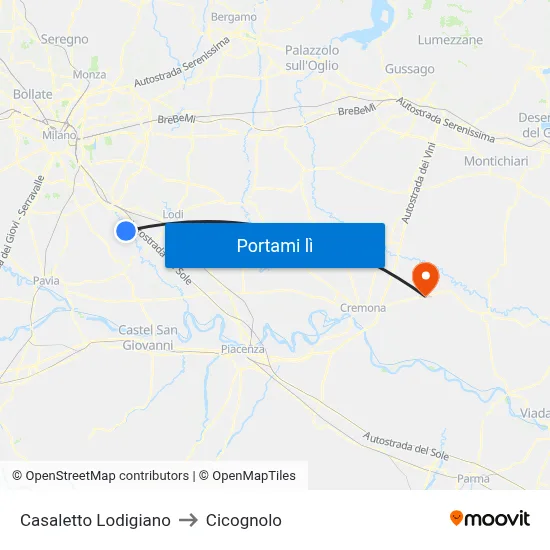 Casaletto Lodigiano to Cicognolo map