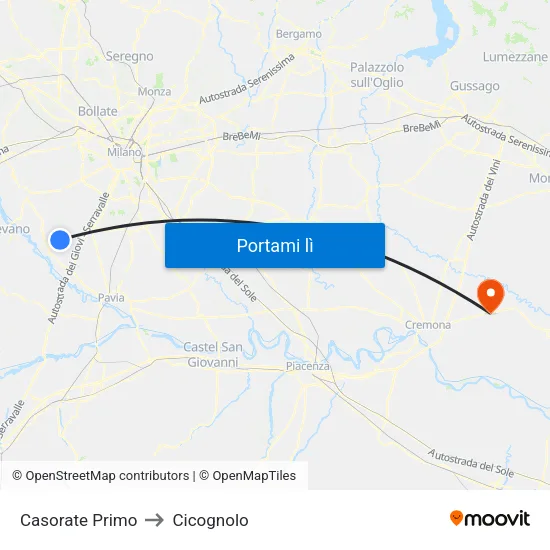 Casorate Primo to Cicognolo map