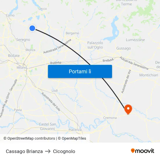 Cassago Brianza to Cicognolo map