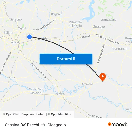 Cassina De' Pecchi to Cicognolo map