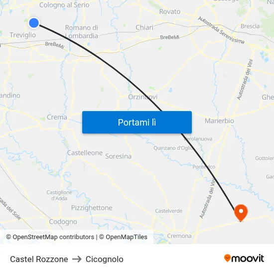 Castel Rozzone to Cicognolo map