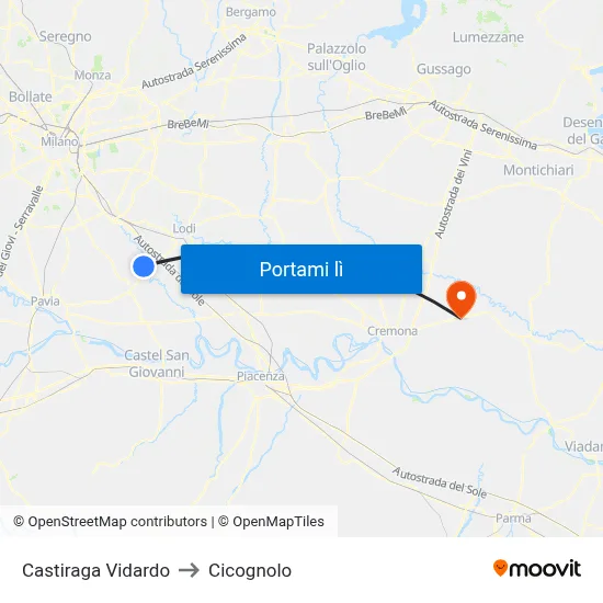 Castiraga Vidardo to Cicognolo map