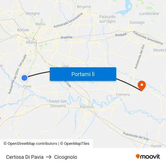 Certosa Di Pavia to Cicognolo map