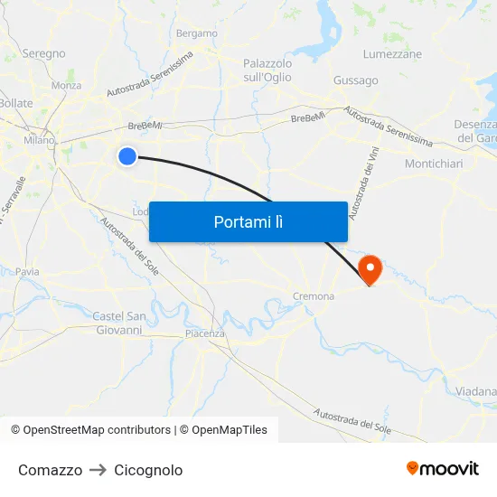 Comazzo to Cicognolo map