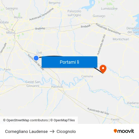 Cornegliano Laudense to Cicognolo map