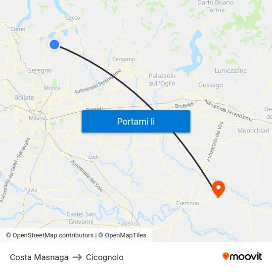 Costa Masnaga to Cicognolo map