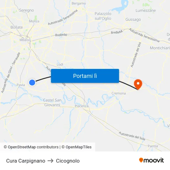 Cura Carpignano to Cicognolo map