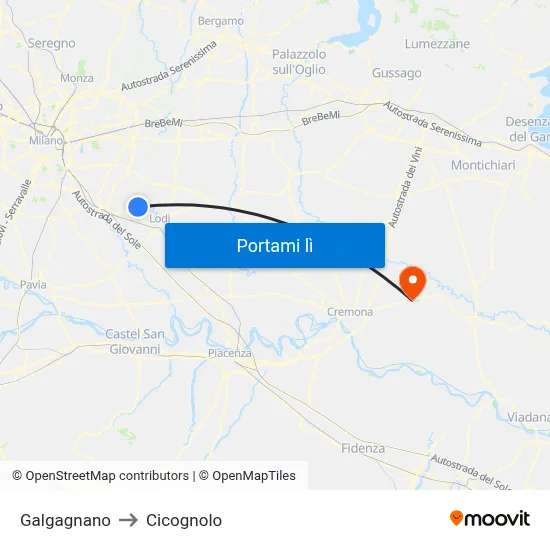 Galgagnano to Cicognolo map