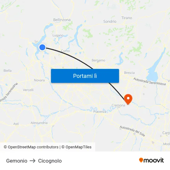 Gemonio to Cicognolo map