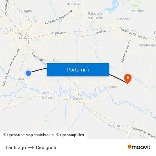 Lardirago to Cicognolo map
