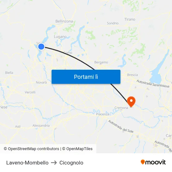 Laveno-Mombello to Cicognolo map