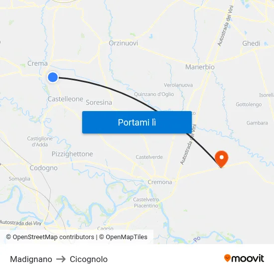 Madignano to Cicognolo map