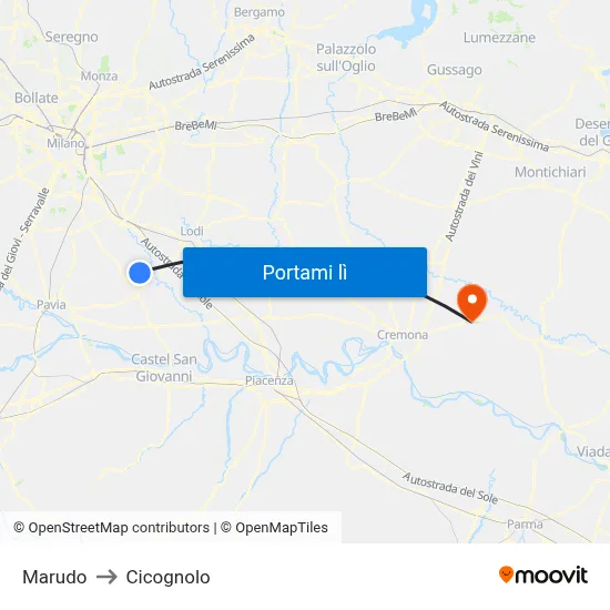 Marudo to Cicognolo map