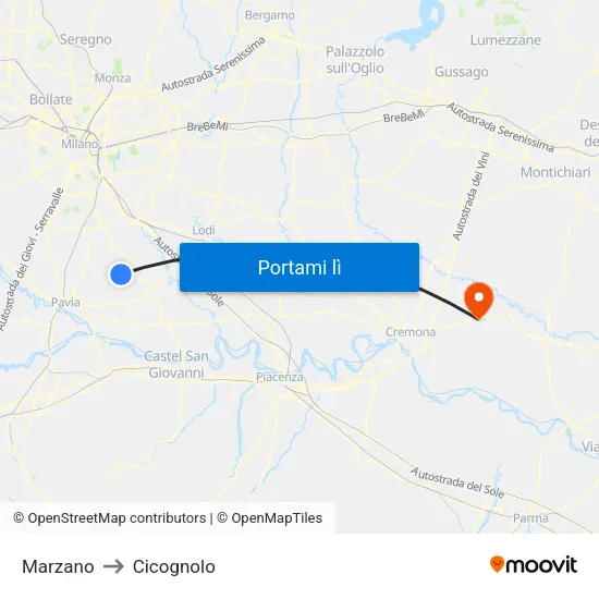 Marzano to Cicognolo map