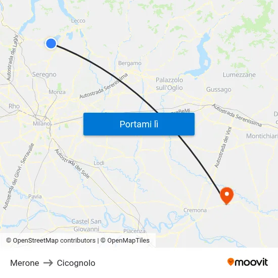 Merone to Cicognolo map