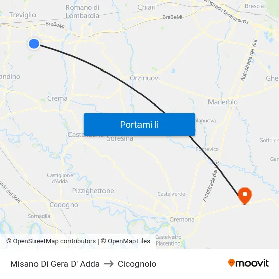 Misano Di Gera D' Adda to Cicognolo map